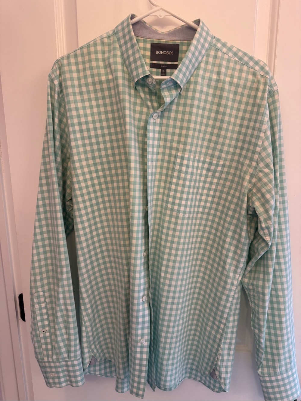 Bonobos XL Slim Fit Mint Green and White Gingham Button-Up Shirt